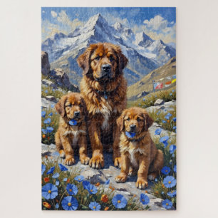 Puzzle Arte de Amapola del Himalaya con Mastín Tibetano