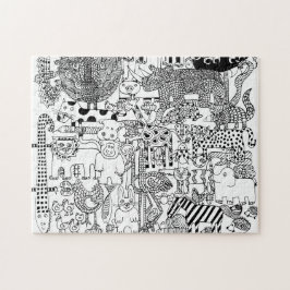 Puzzle Arte de animales salvajes dibujados a mano en blan