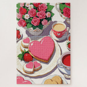 Puzzle Arte de anime de fresa y postre en forma de corazó