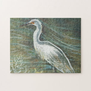 Puzzle Arte de Ave Costera Garza Grande Paseando en Agua