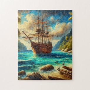 Puzzle Arte de barcos de playa caribeños/tropicales