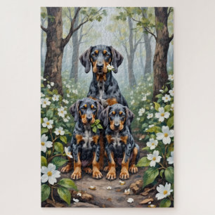 Puzzle Arte de Bluetick Coonhound Woodland Bloom
