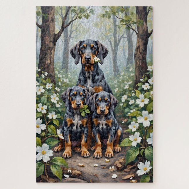 Puzzle Arte de Bluetick Coonhound Woodland Bloom (Vertical)