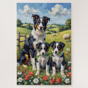 Puzzle Arte de Border Collie en prado de trébol