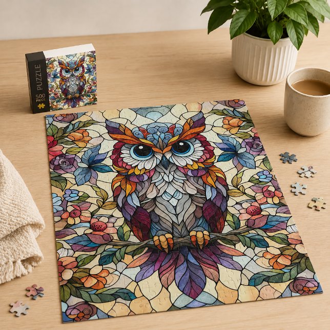 Puzzle Arte de búho de vidrio teñido (Subido por el creador)