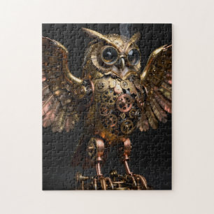 Puzzle Arte de búho mecánico steampunk con alas extendida