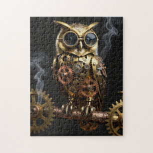 Puzzle Arte de búho mecánico steampunk en rama de reloj