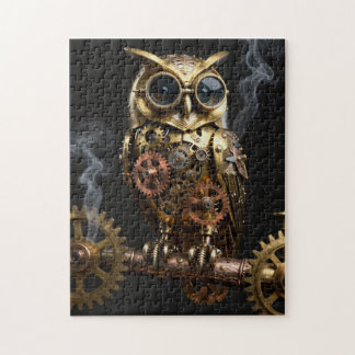 Puzzle Arte de búho mecánico steampunk en rama de reloj