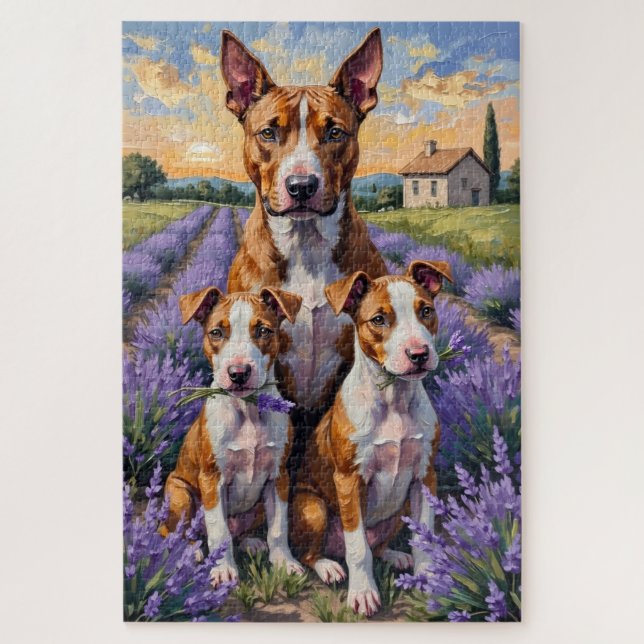 Puzzle Arte de Bull Terrier en Campo de Lavanda (Vertical)