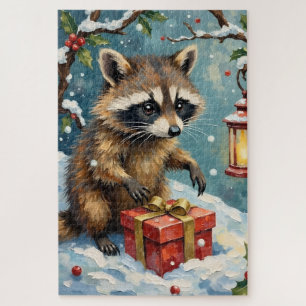 Puzzle Arte de caja de regalo de Navidad de mapache vinta