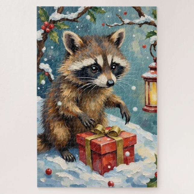 Puzzle Arte de caja de regalo de Navidad de mapache vinta (Vertical)