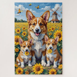 Puzzle Arte de campo de girasoles Corgi