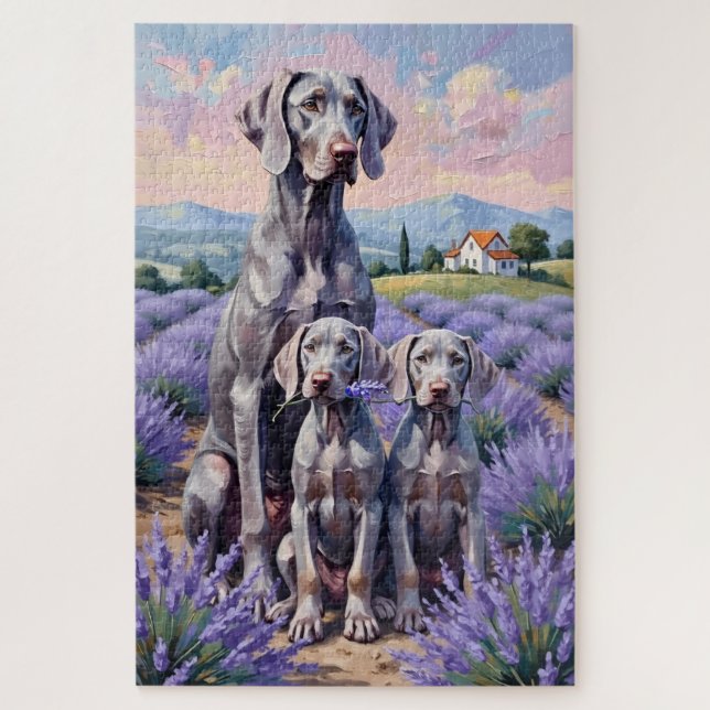 Puzzle Arte de Campo de Lavanda Weimaraner (Vertical)