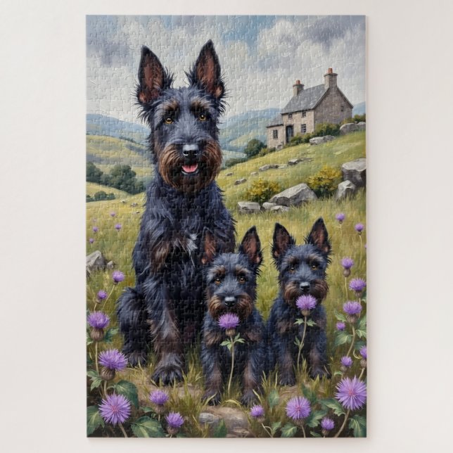Puzzle Arte de Cardo de Terranova de Terrier Escocés (Vertical)