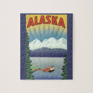 Puzzle Arte de cartel de viaje vintage de Alaska, paisaje
