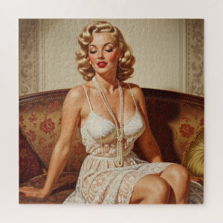 Puzzle Arte de chica pin-up rubia hermosa de los 50