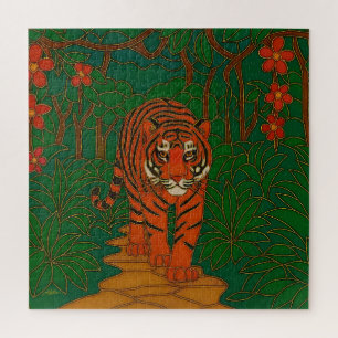 Puzzle Arte de cloisonne Tigre en el camino de la selva