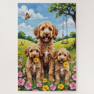 Puzzle Arte de Cockapoo Pradera Botón de Oro