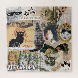 Puzzle Arte de collage divertido de gatos antiguos regalo