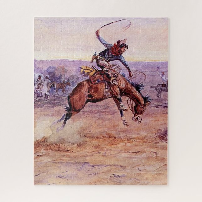 Puzzle Arte de Cowboy "Bucking Bronco" por Charles Russel (Vertical)