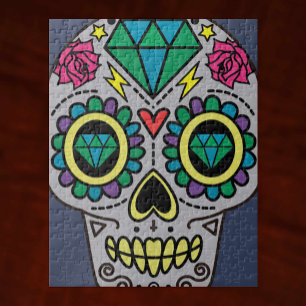 Puzzle Arte de cráneo de azúcar gris, Día de Muertos