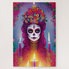 Puzzle Arte de Cráneo de Azúcar - Mujer hermosa en Altar