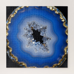 Puzzle Arte de Cristal de Filo de Oro Geoda de Ágata Azul