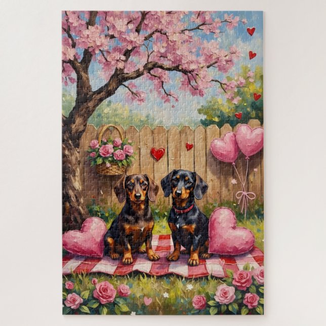 Puzzle Arte de Dachshund para el Día de San Valentín (Vertical)