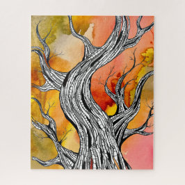 Puzzle Arte de dibujo de pluma de árbol abstracto espeluz