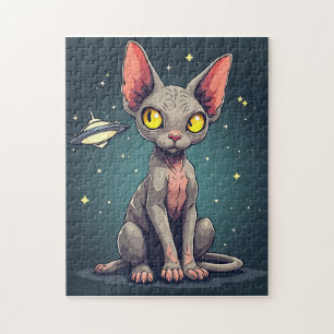 Puzzle Arte de dibujos animados espaciales de gato Sphynx