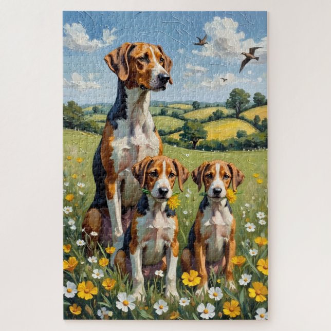Puzzle Arte de English Foxhound Buttercup Meadow (Vertical)