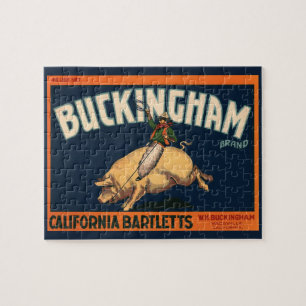 Puzzle Arte de etiqueta de caja de frutas vintage Cowboy 