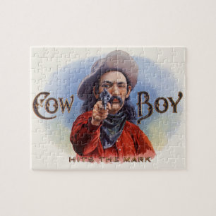 Puzzle Arte de etiqueta de cigarro vintage, vaquero da en
