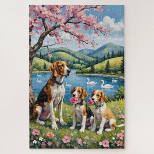 Puzzle Arte de familia de Foxhound inglés americano en pr