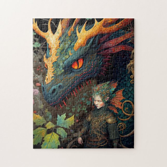 Puzzle Arte De Fantasía De Elf Y Dragon (Vertical)