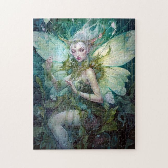 Puzzle Arte de fantasía de hadas de madera verde (Vertical)