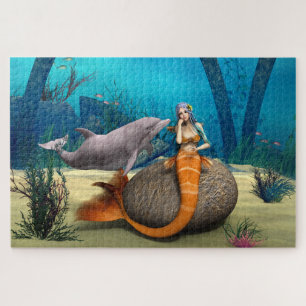 Puzzle Arte de Fantasía Subacuática de Sirena Delfín Soña