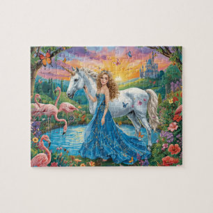 Puzzle Arte de flamenco castillo princesa unicornio fantá