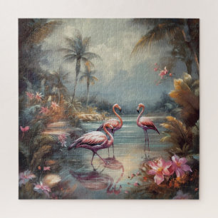 Puzzle Arte de flamenco vintage laguna tropical Florida