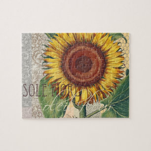 Puzzle Arte de Flor de Damasco Vintage Girasol