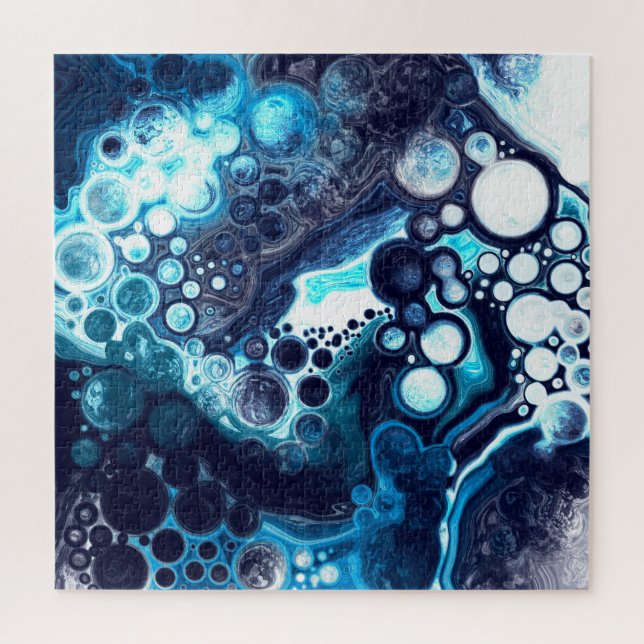 Puzzle Arte de fluidos de mármol azul y blanco  (Vertical)