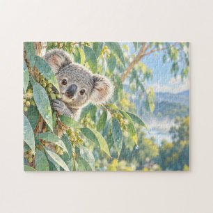 Puzzle Arte de follaje de eucalipto de koala bebé natural