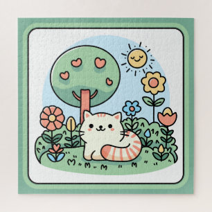 Puzzle Arte de garabatos de gato lindo en un jardín