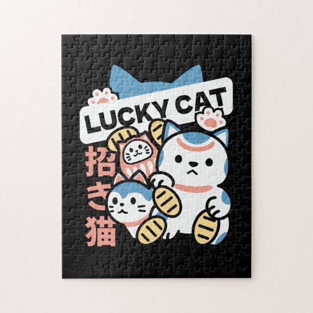 Puzzle Arte de Gato Afortunado – Maneki Neko con Moneda d (Vertical)