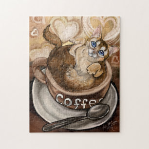 Puzzle Arte de gato en café
