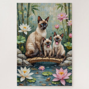 Puzzle Arte de gato siamés estanque de lotos