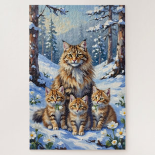 Puzzle Arte de Gato Siberiano Flor de Bosque de Nieve