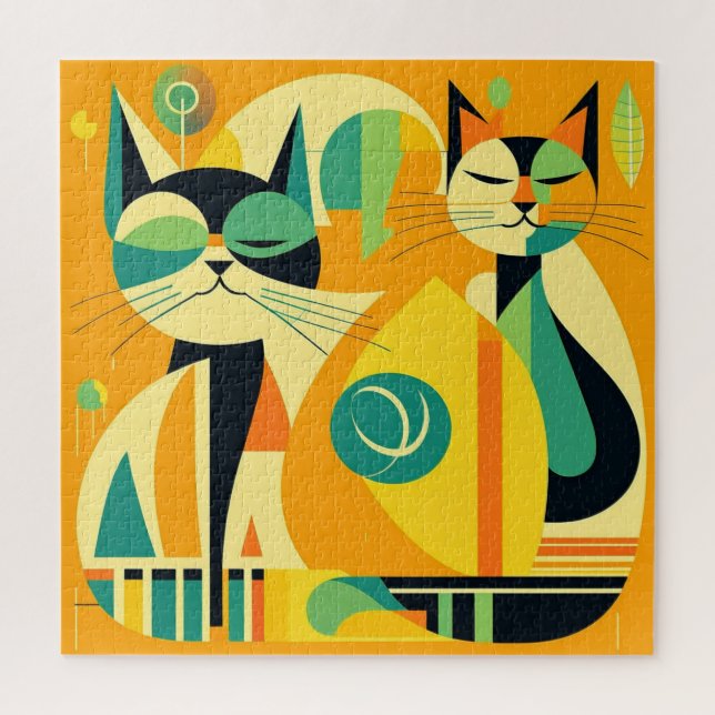 Puzzle Arte de gatos moderno de mediados de siglo: formas (Vertical)