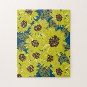 Puzzle Arte de girasol botánico amarillo azul