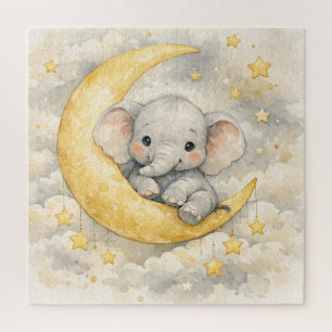 Puzzle Arte de guardería de luna de elefante lindo